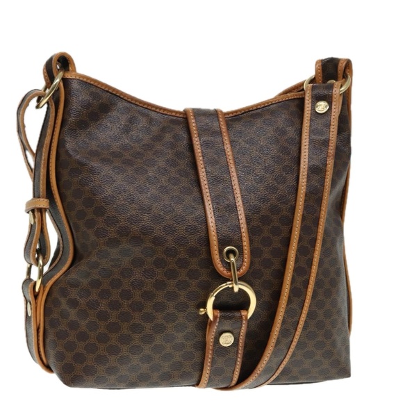 CELINE Macadam Canvas Shoulder Bag PVC Leather Brown Gold Auth 89237 - Picture 1 of 16